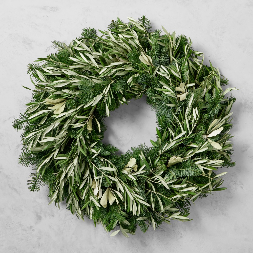 Olive &amp; Greenery Holiday Live Wreath &amp; Garland