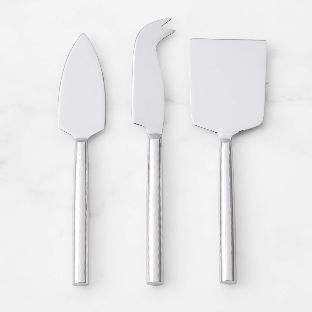 Stainless-Steel Hammered Cheese Knives, Set of 3