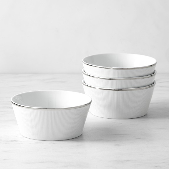 Pillivuyt Eventail Platinum Porcelain Cereal Bowls, Set of 4