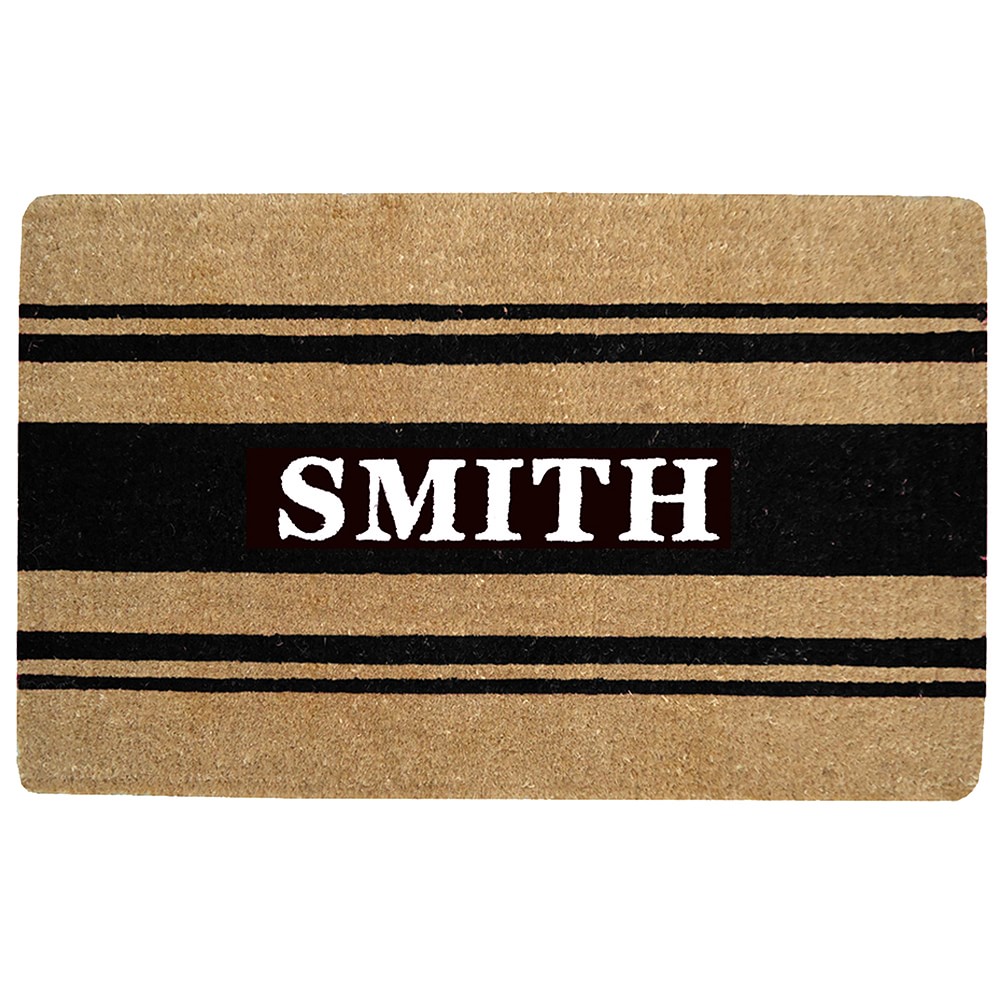 French Stripe Doormat, Personalized, 36" X 22", Black