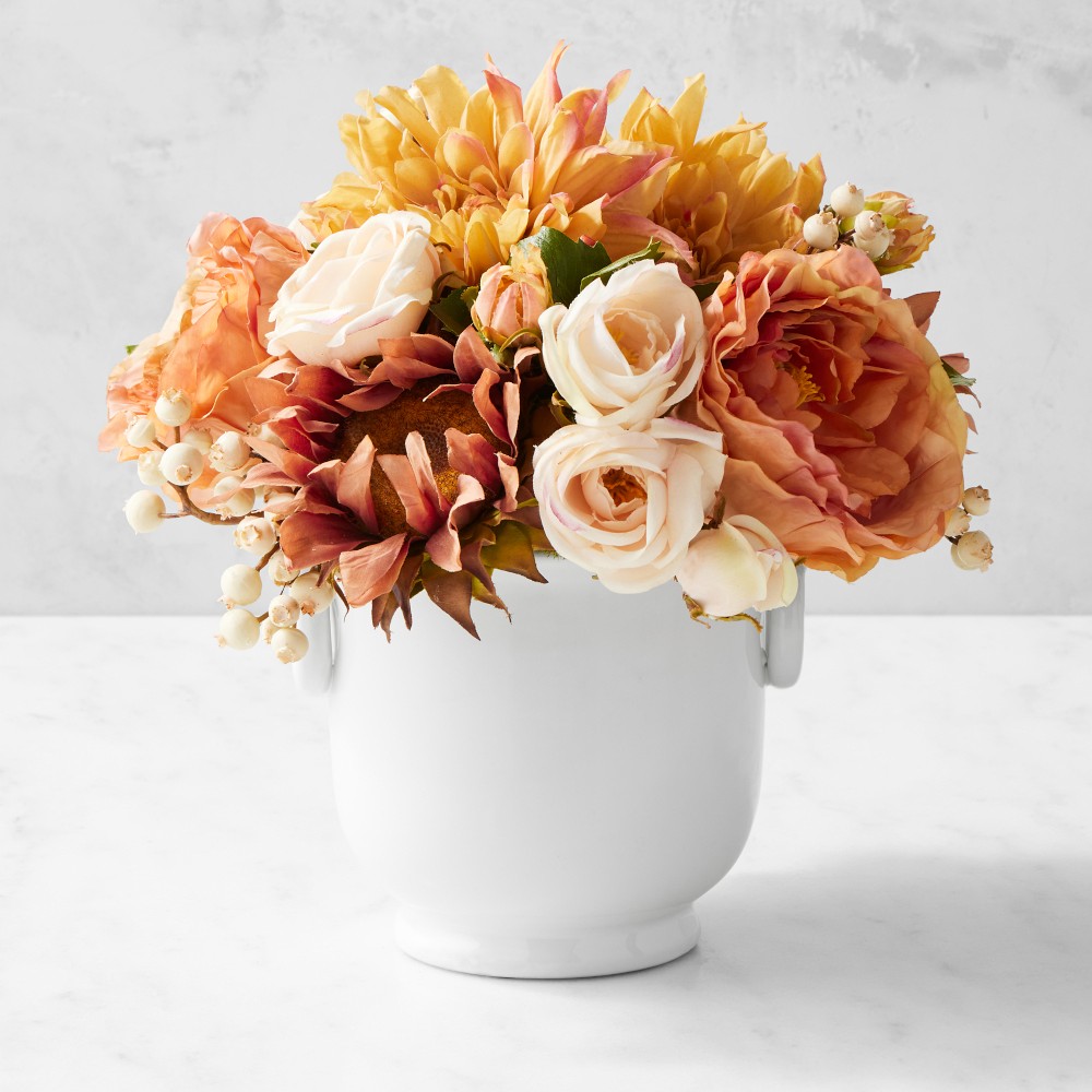 Faux Neutral Dahlia Rose in Cachepot