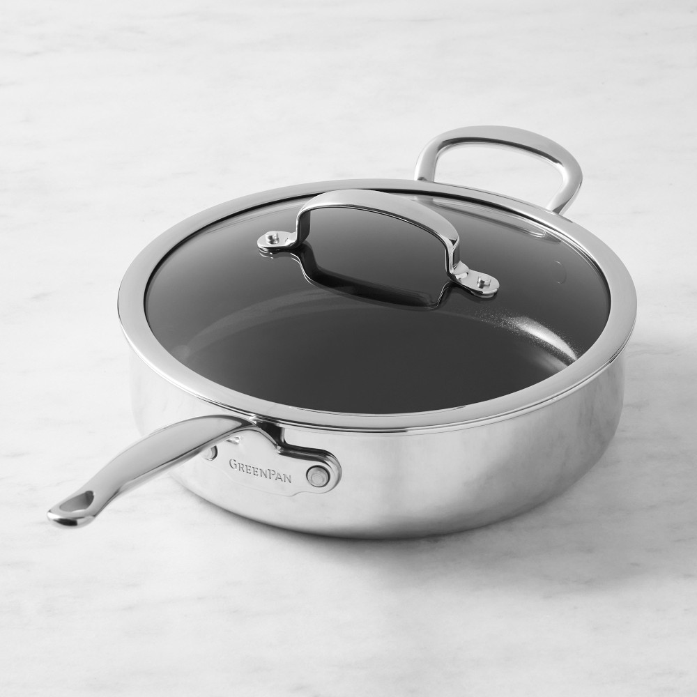 GreenPan Premiere Stainless-Steel Ceramic Nonstick Covered Saute Pan, 4-Qt.