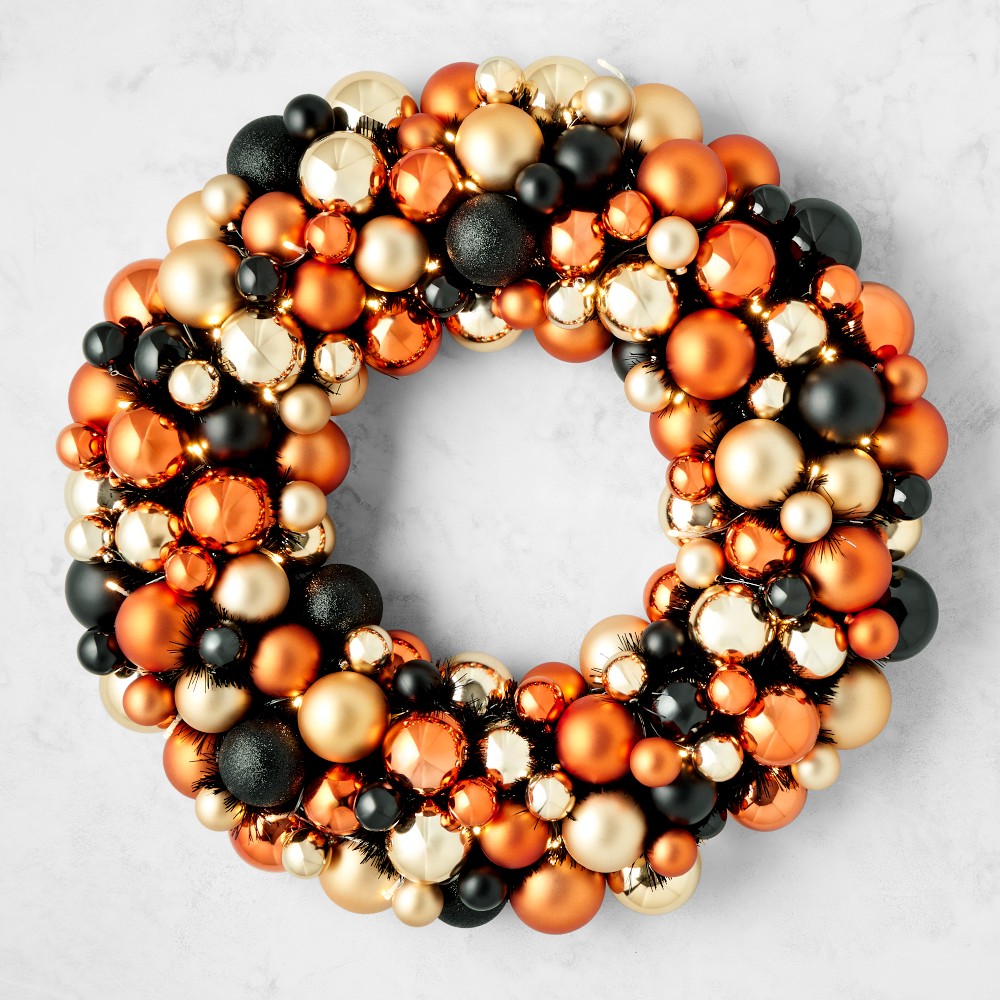 Pre-Lit Halloween Bauble Faux Wreath