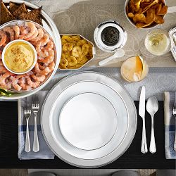 Pillivuyt Eventail Platinum Porcelain Dinner Plates, Set of 4