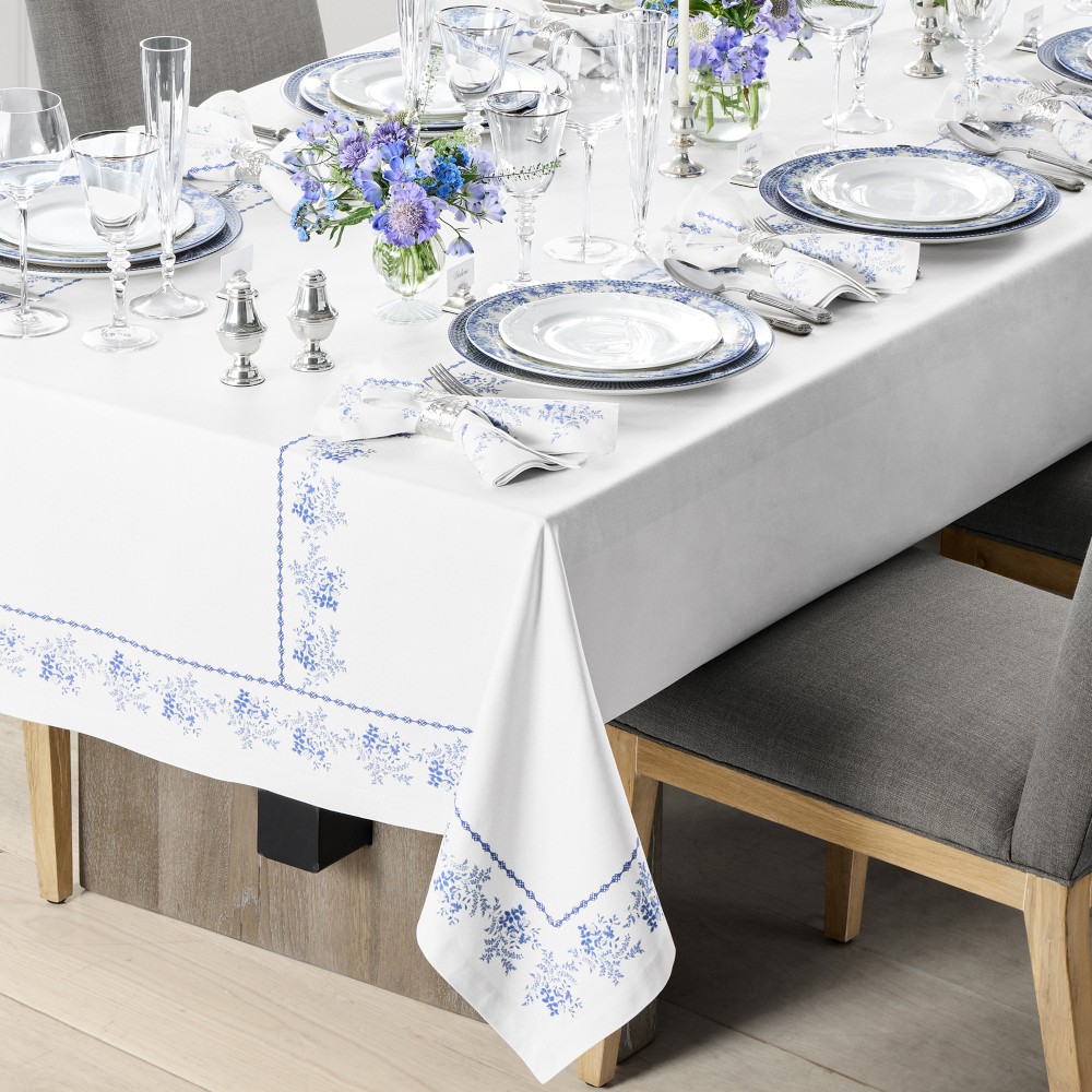 English Floral Tablecloth, 70"x108", Blue