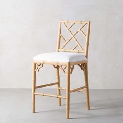 Chippendale Upholstered Bistro Counter Stool, Natural Oak