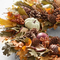 Pomegranate &amp; Pumpkin Cornucopia Live Wreath, 20&quot;