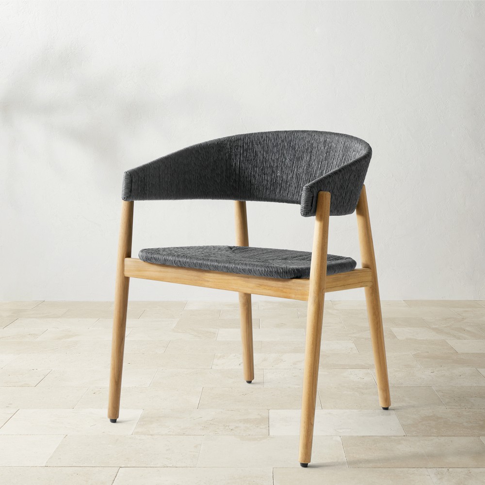 Anders Dining Armchair, Natural Teak, All Weather Weave, Black