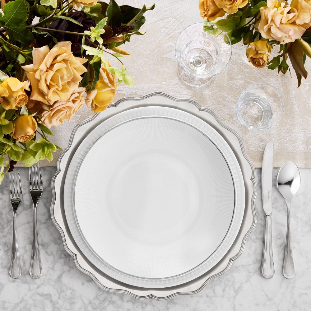 Pillivuyt Eventail Platinum Porcelain Dinner Plates, Set of 4