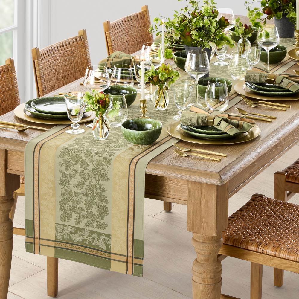Foliage Jacquard Table Runner, Sage