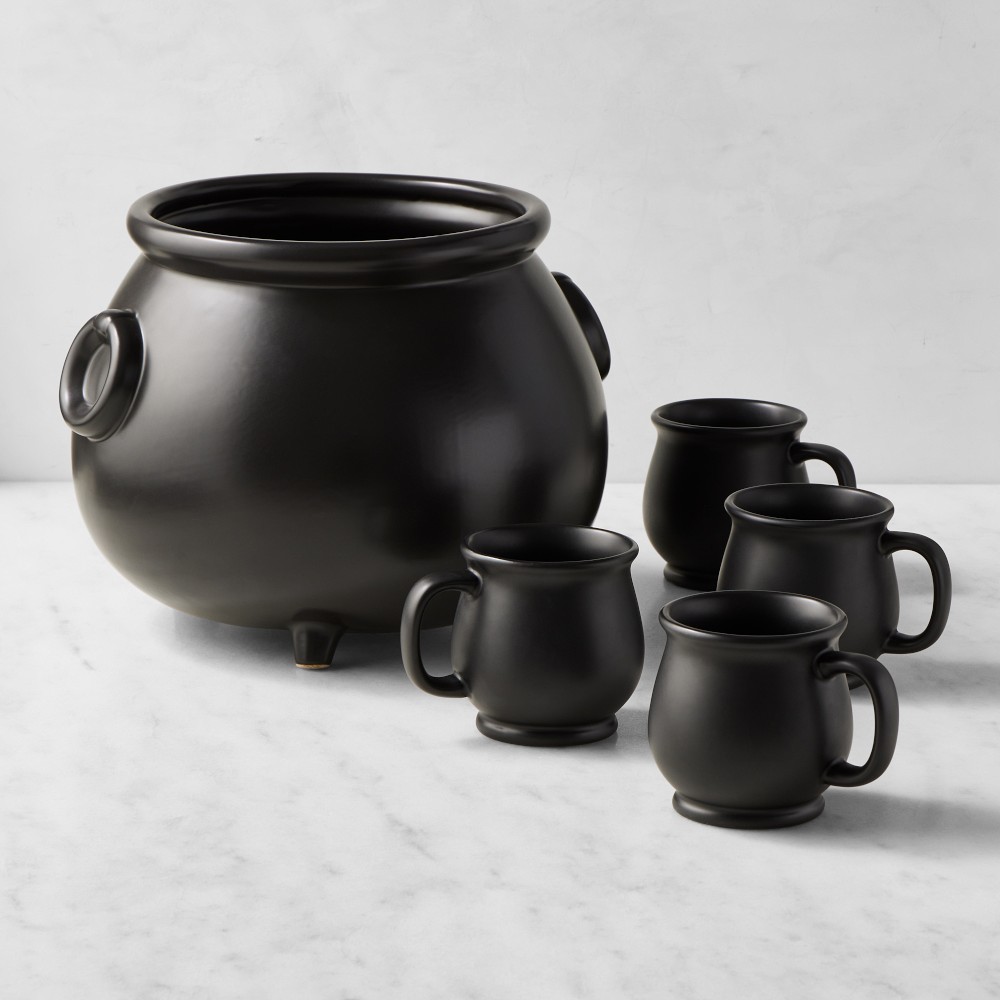 Black Cauldron Serving Bowl & Mugs, Set of 5