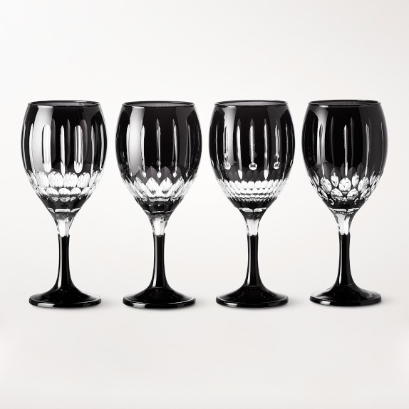 Wilshire Jewel Cut Black Mixed Wine Glasses, Set of 4