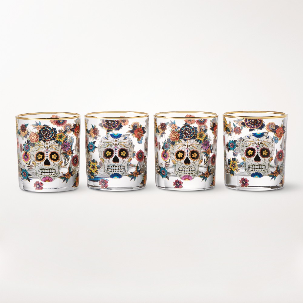 Day of the Dead Double Old-Fashioned Glasses, Set of 4