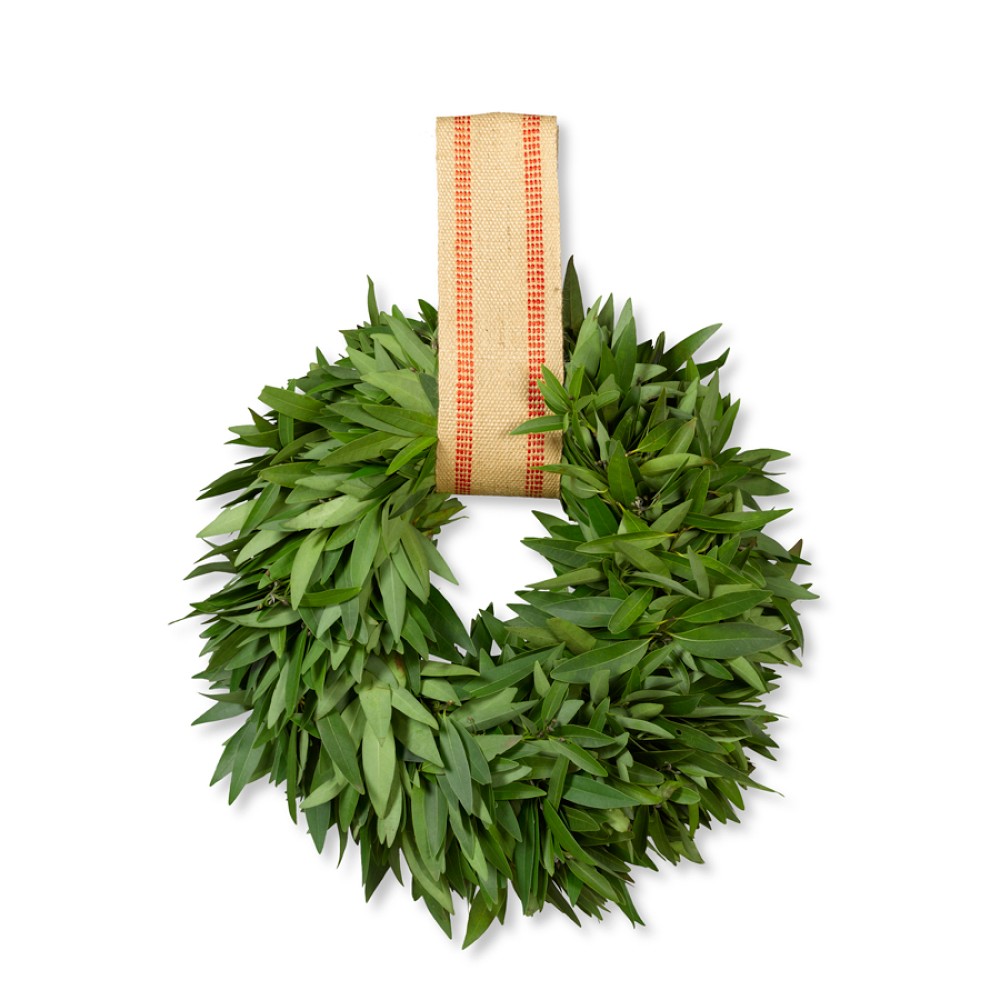 15" Bay Leaf Wreath with Burlap Ribbon, Dec 16 - Dec 24 (Order by Dec 17)
