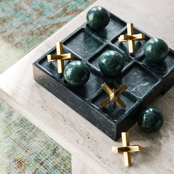 Tic Tac Toe, Green Marble & Antique Brass