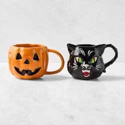 Jack O' Lantern & Cat Figural Mugs Set