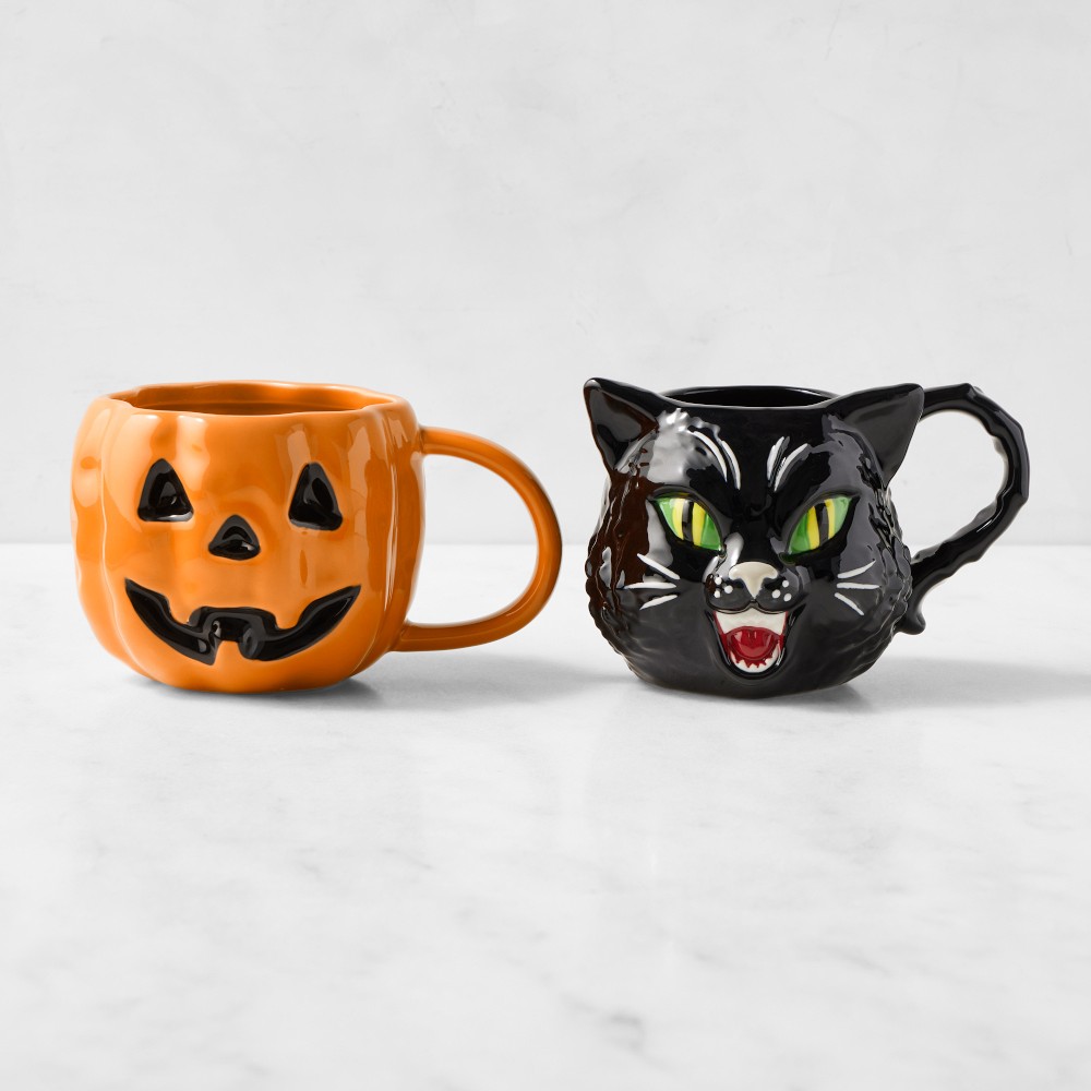 Jack O' Lantern & Cat Figural Mugs Set