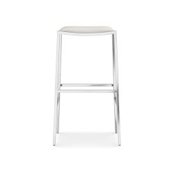 OPEN BOX: Dessau Dining Backless Barstool, Performance Slub Weave, White, Polished Nickel