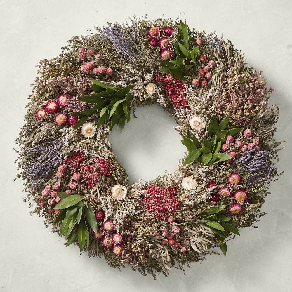Pink Floral Garden Live Wreath, 30&quot;