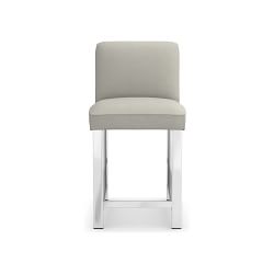 OPEN BOX: Mercer Counter Stool, Performance Slub Weave, Light Gray , Polished Nickel