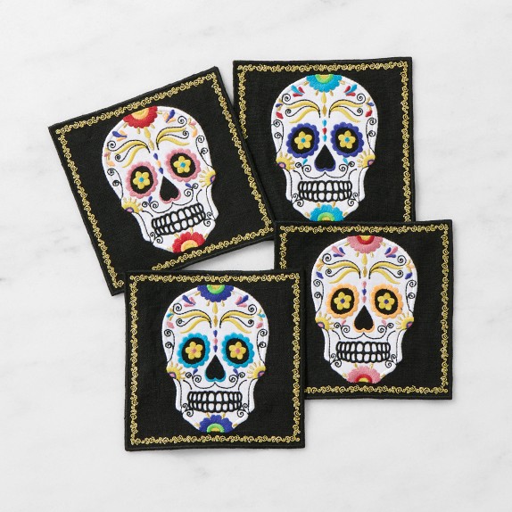 Day of the Dead Embroidered Coasters, Set of 4