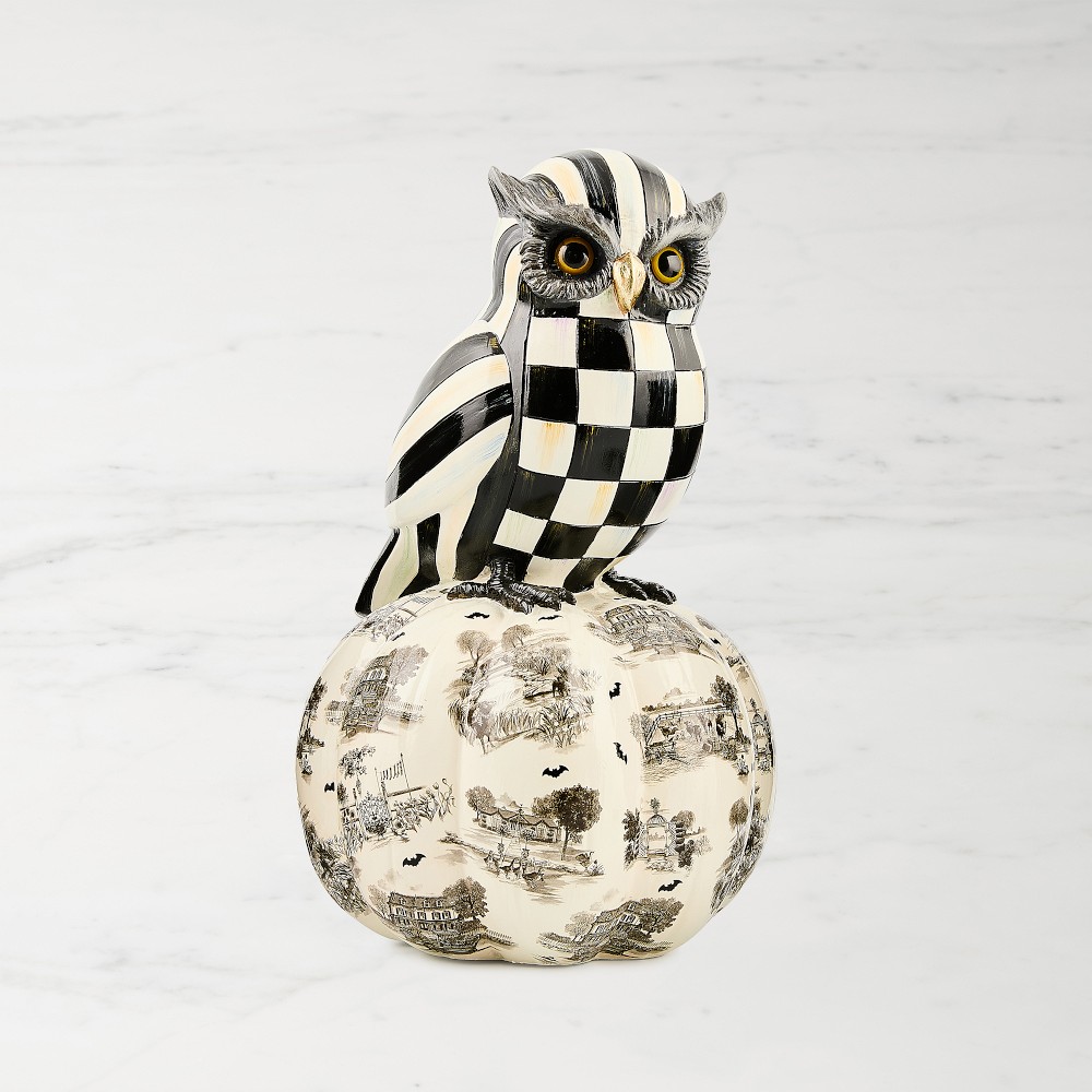 Mackenzie Childs Courtly Owl on Toile Pumpkin