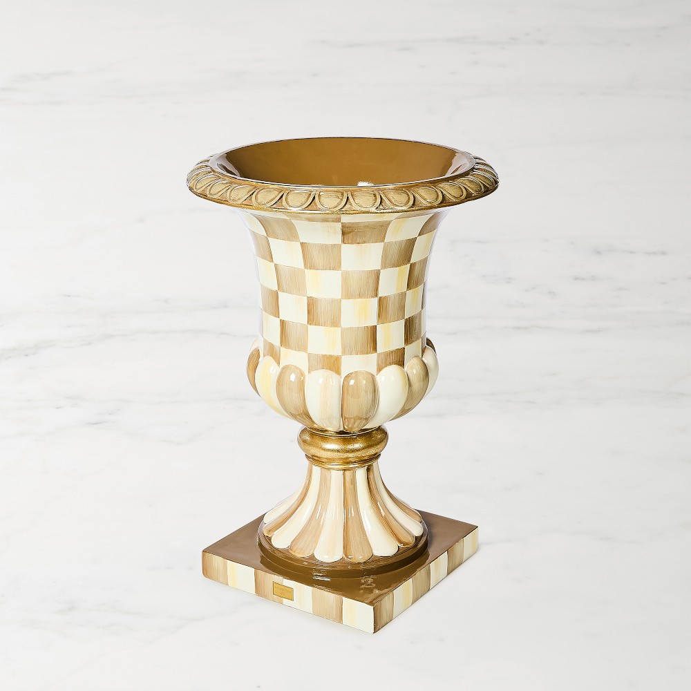 Mackenzie Childs Mackenzie Childs Mocha Check Pedestal Urn