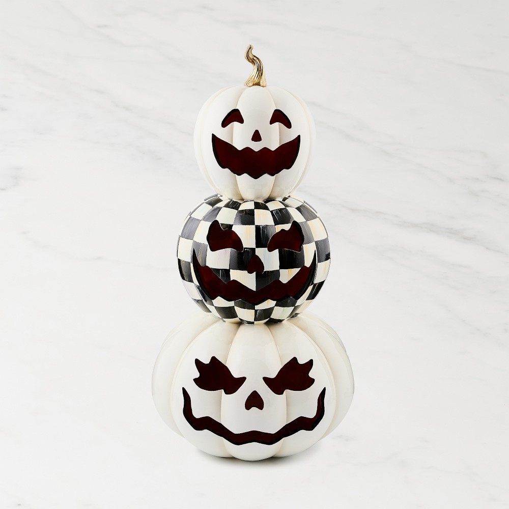 Mackenzie Childs Courtly Check Stacked Illuminated Pumpkins