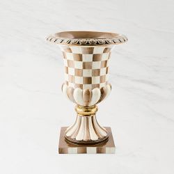 Mackenzie Childs Mocha Check Tabletop Pedestal Urn