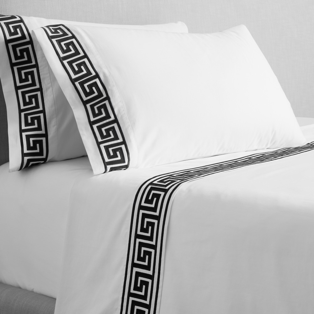 Greek Key Sheet Set, Standard Case Pair, Black