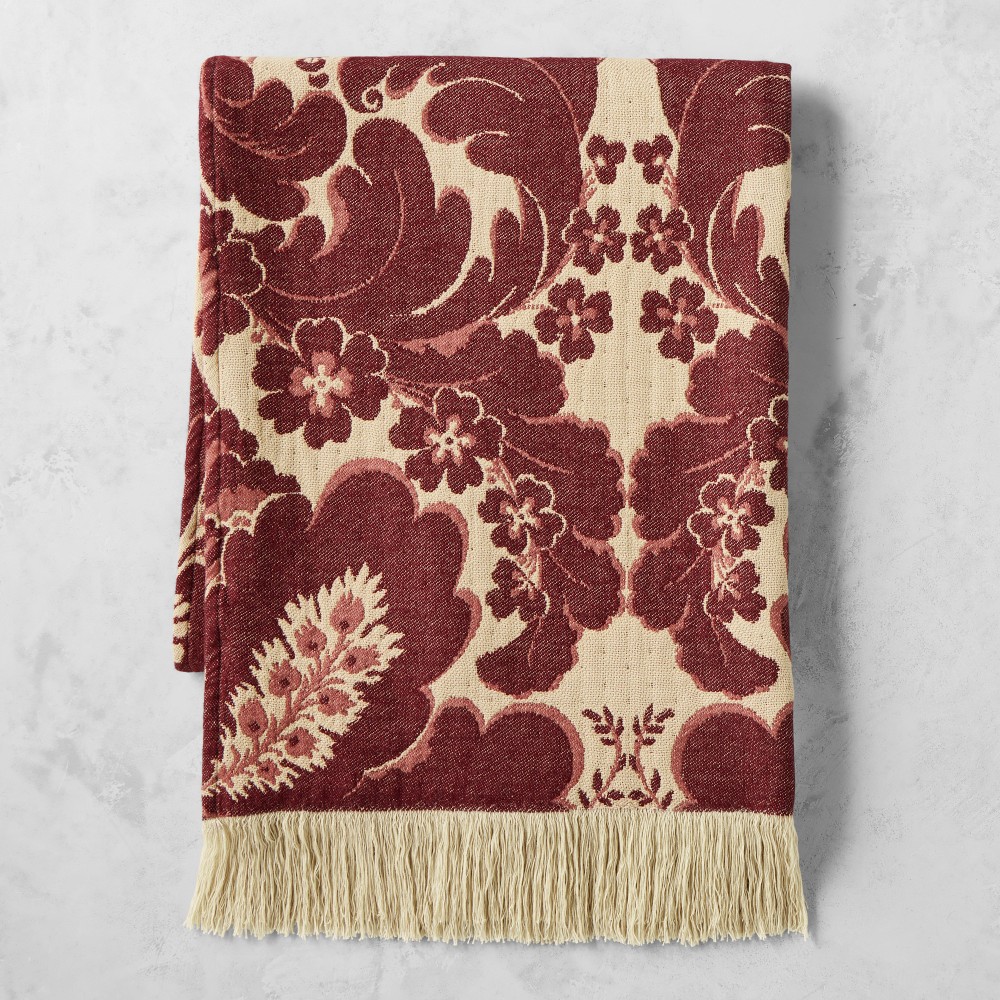 Avala Damask Throw, 47" X 73", Wine