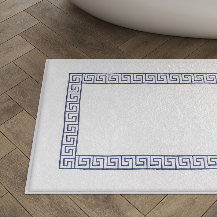 Hotel Quality Greek Key Bath Mat - Egyptian Cotton, Machine Washable