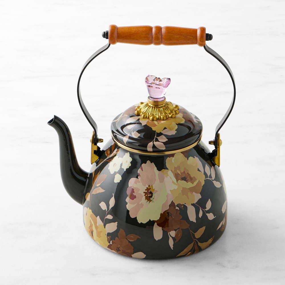 MacKenzie-Childs Mocha Wild Rose Tea Kettle, 2-Qt.