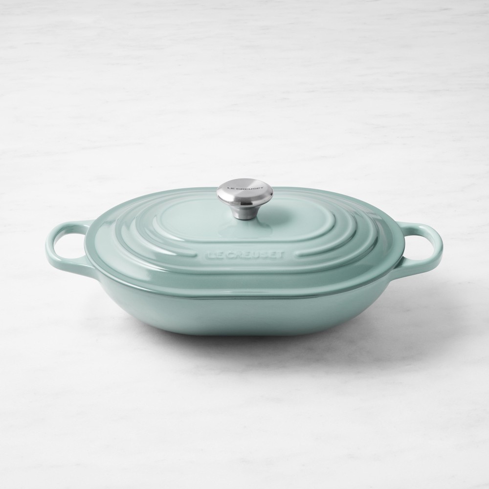 Le Creuset Signature Enameled Cast Iron Covered Oval Casserole, 3 3/4-Qt. (Sea Salt Color)