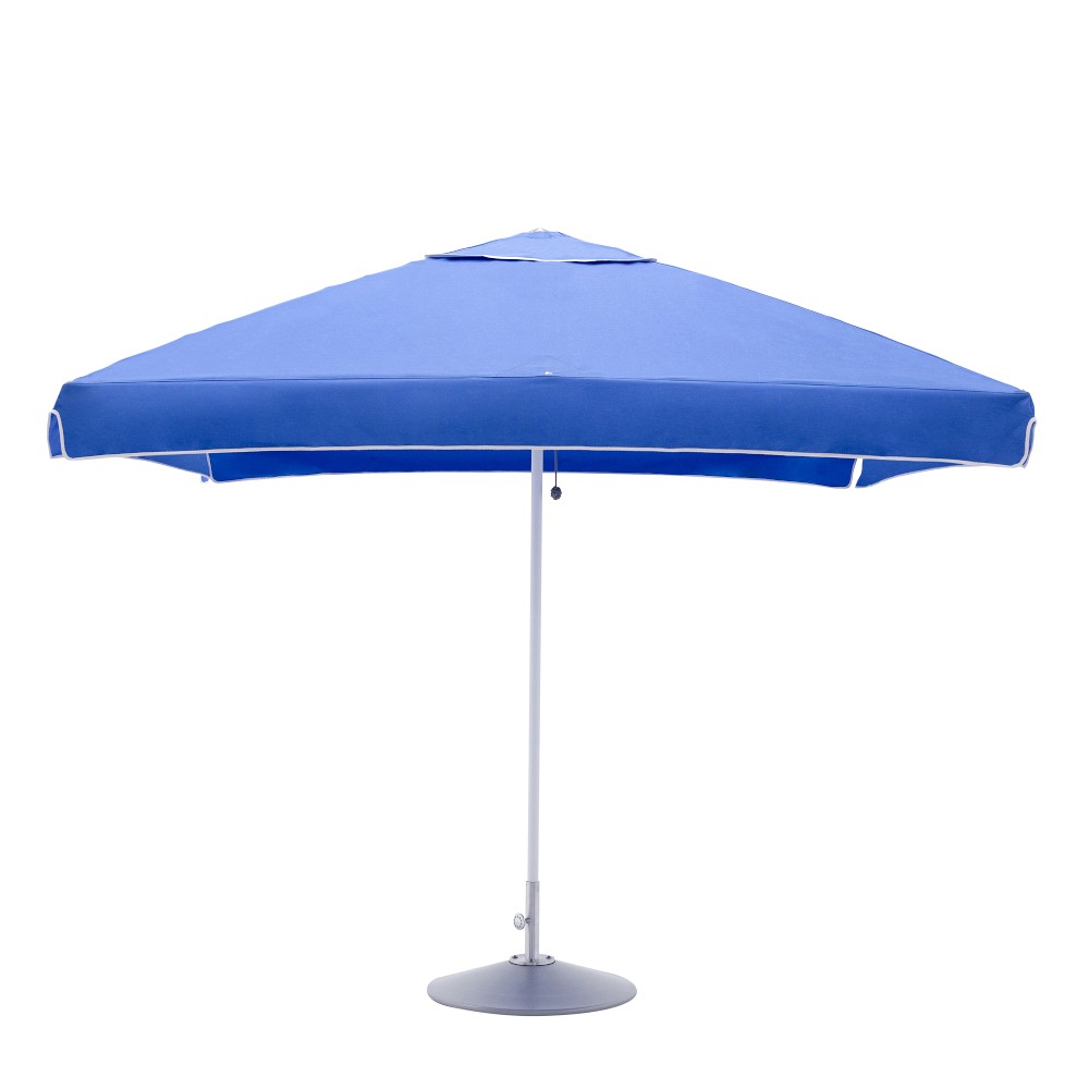 8.5' Square Centre Post Straight Valance Performance Umbrella with Contrast Binding, Wood Finish