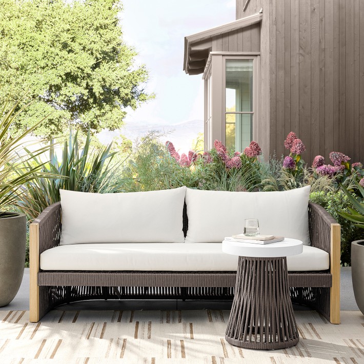 Pasadena Outdoor Teak and Brown Rope Sofa (76