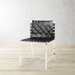 Roma Upholstered Black Leather Dining Side Chair, Stainless Steel