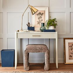 Blue Faux Leather Wastebasket