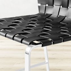 Roma Upholstered Black Leather Dining Side Chair, Stainless Steel