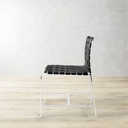Roma Upholstered Black Leather Dining Side Chair, Stainless Steel