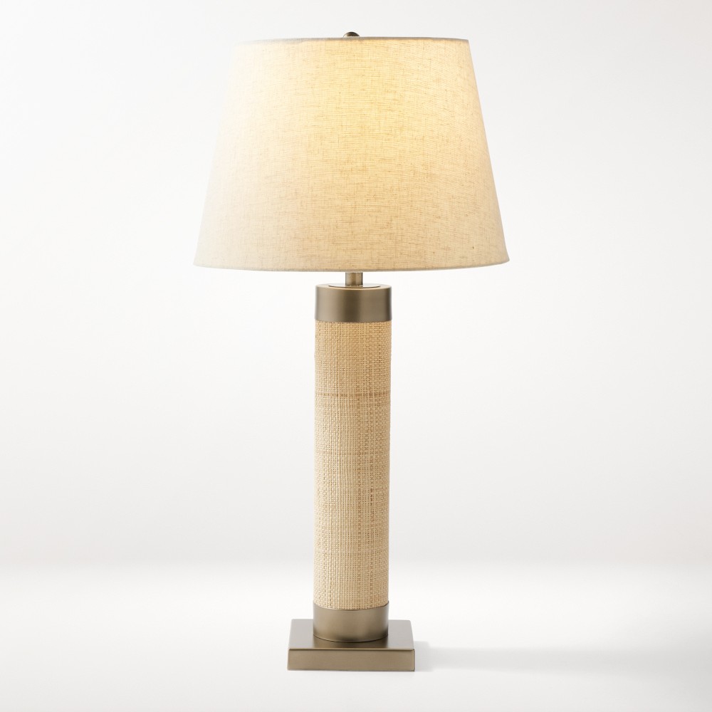 Raffia Table Lamp - Linen Shade