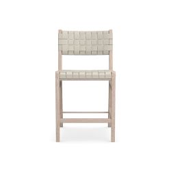 Stratton Counter Stool with Back, White Wash Leather, Ivory