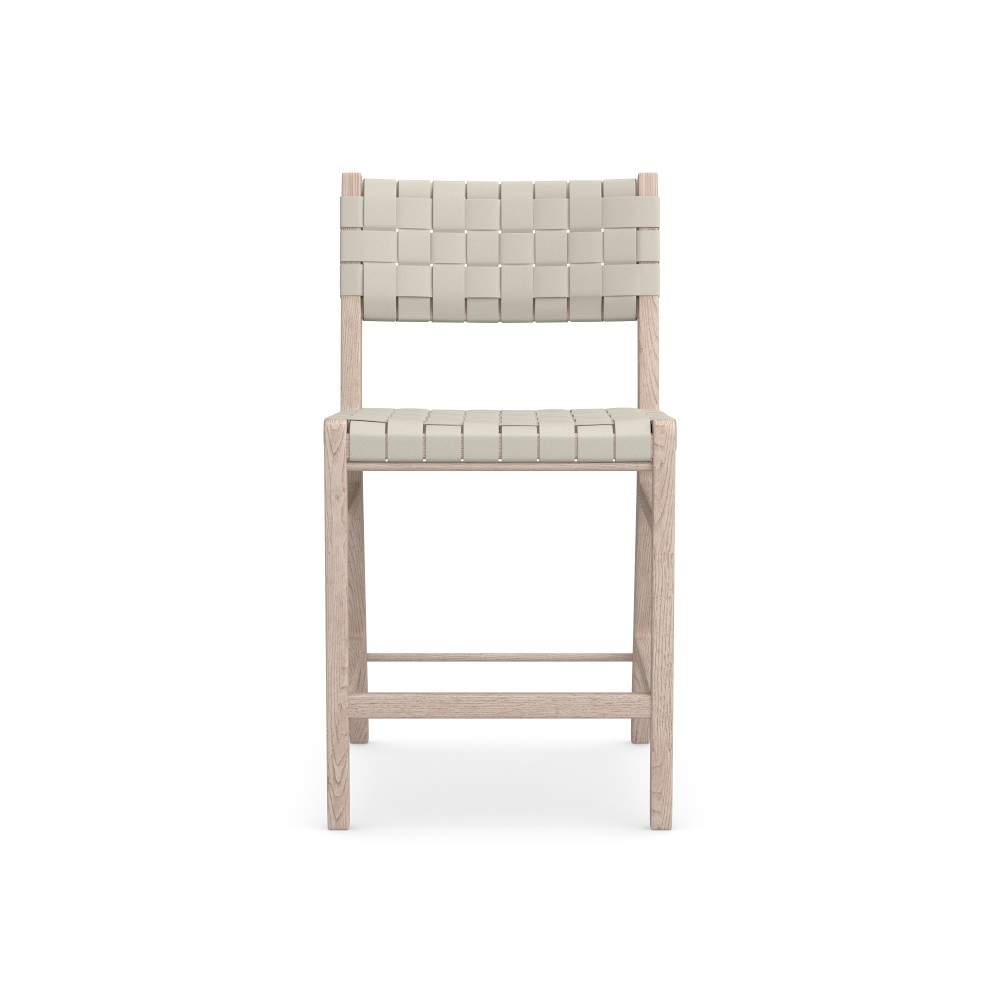 Stratton Counter Stool with Back, White Wash Leather, Ivory