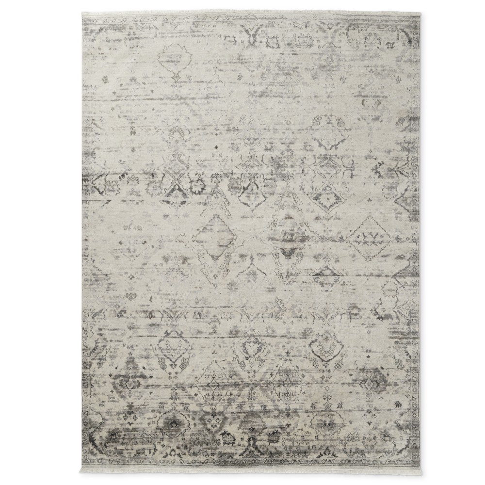 Broken Floral Hand Knotted Rug, 8' X 10', Ivory/Black