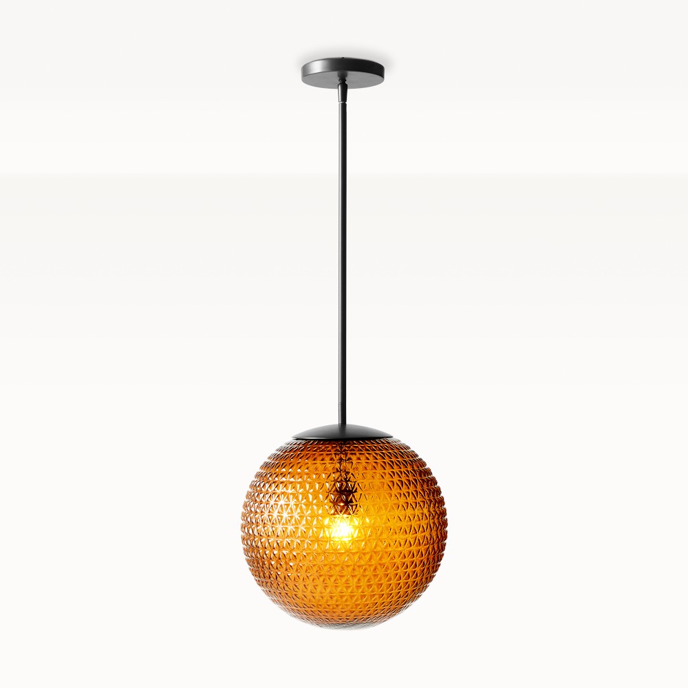 OPEN BOX: Fulton Pendant, 12", Amber Glass, Bronze