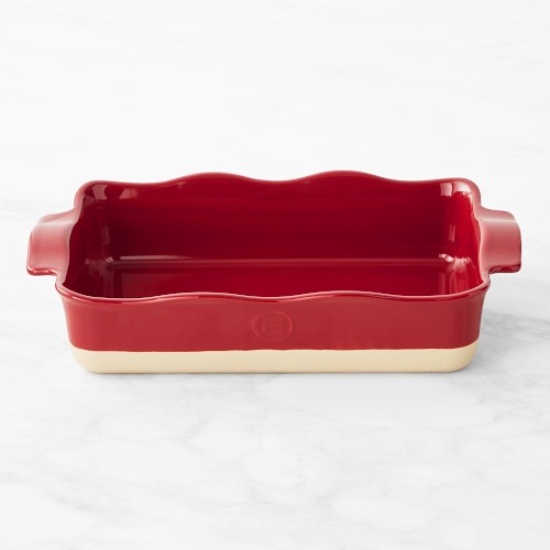 Emile Henry French Ceramic Ruffle Rectangular Baker, Medium, Burgundy