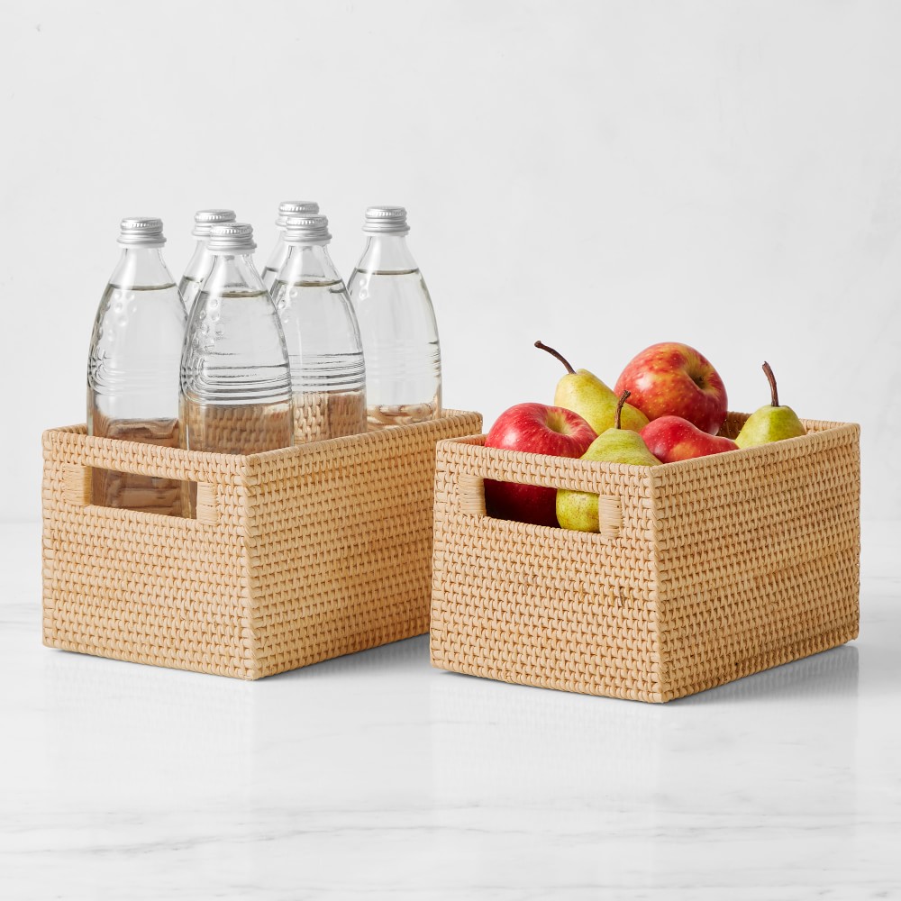 Hold Everything Rattan Cubby Pantry Baskets - Set of 2