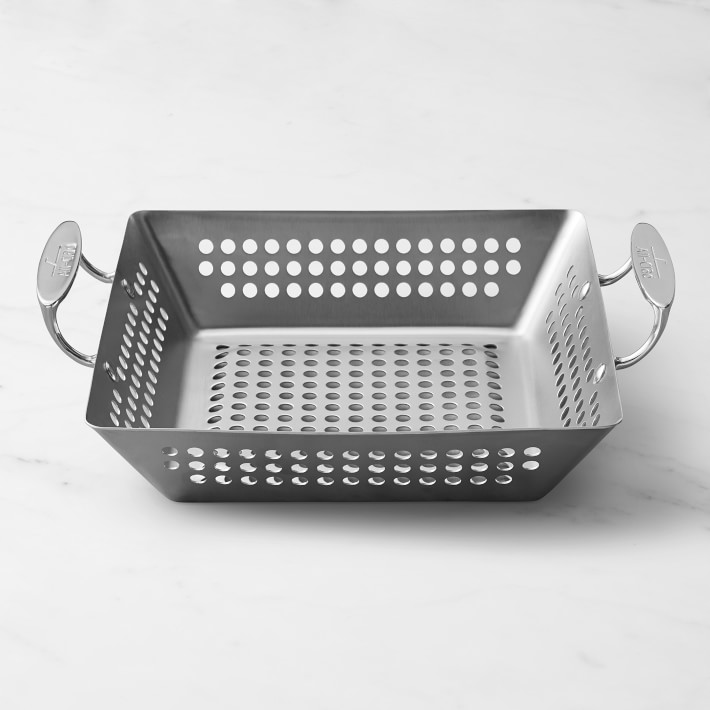 Large Heavy Duty Stainless Steel Grill Basket - 12" X 12" BBQ Pan For Vegetables, Fish, Seafood