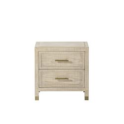 Majorca 2 Drawer Nightstand, Parchment, Ash, Antique Brass
