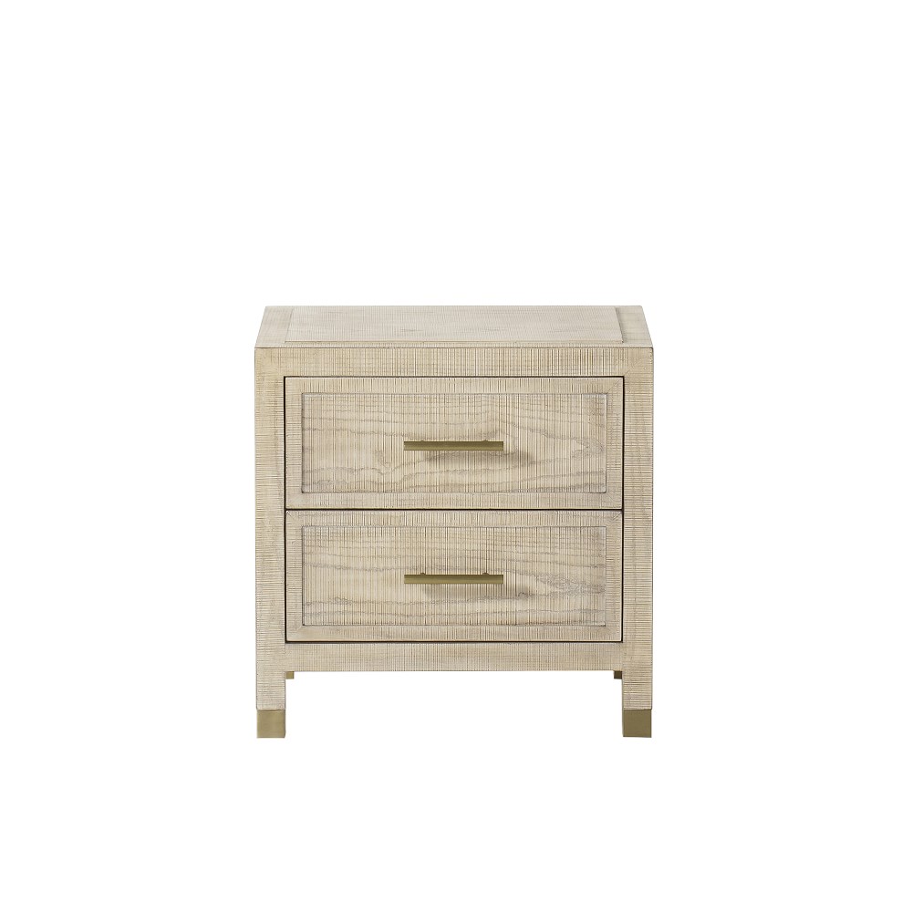Majorca 2 Drawer Nightstand, Parchment, Ash, Antique Brass